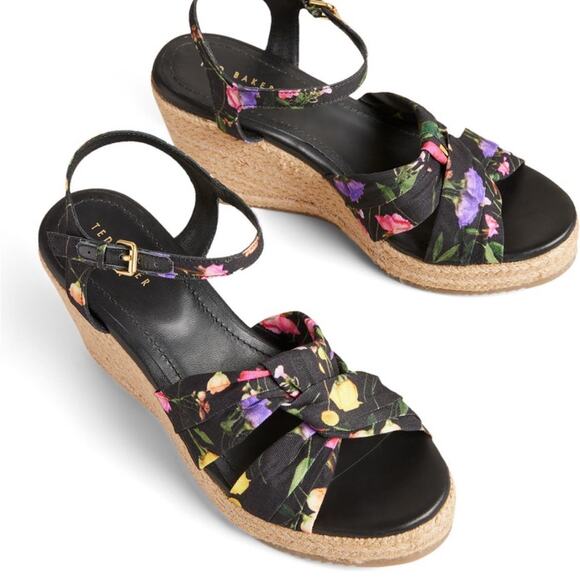 NWT Ted Baker London Cardone Floral Print Espadrille Wedge Sandal - Picture 3 of 11
